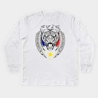 Philippine 3 Stars Sun / Tribal line Art Tiger / Black Panther / Baybayin word Kapatid (Sibling) Kids Long Sleeve T-Shirt